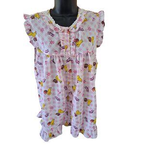 Larva Pink Sleeveless Women's Pajama Shirt Cartoon Theme Ruffled Sleeves Hem M